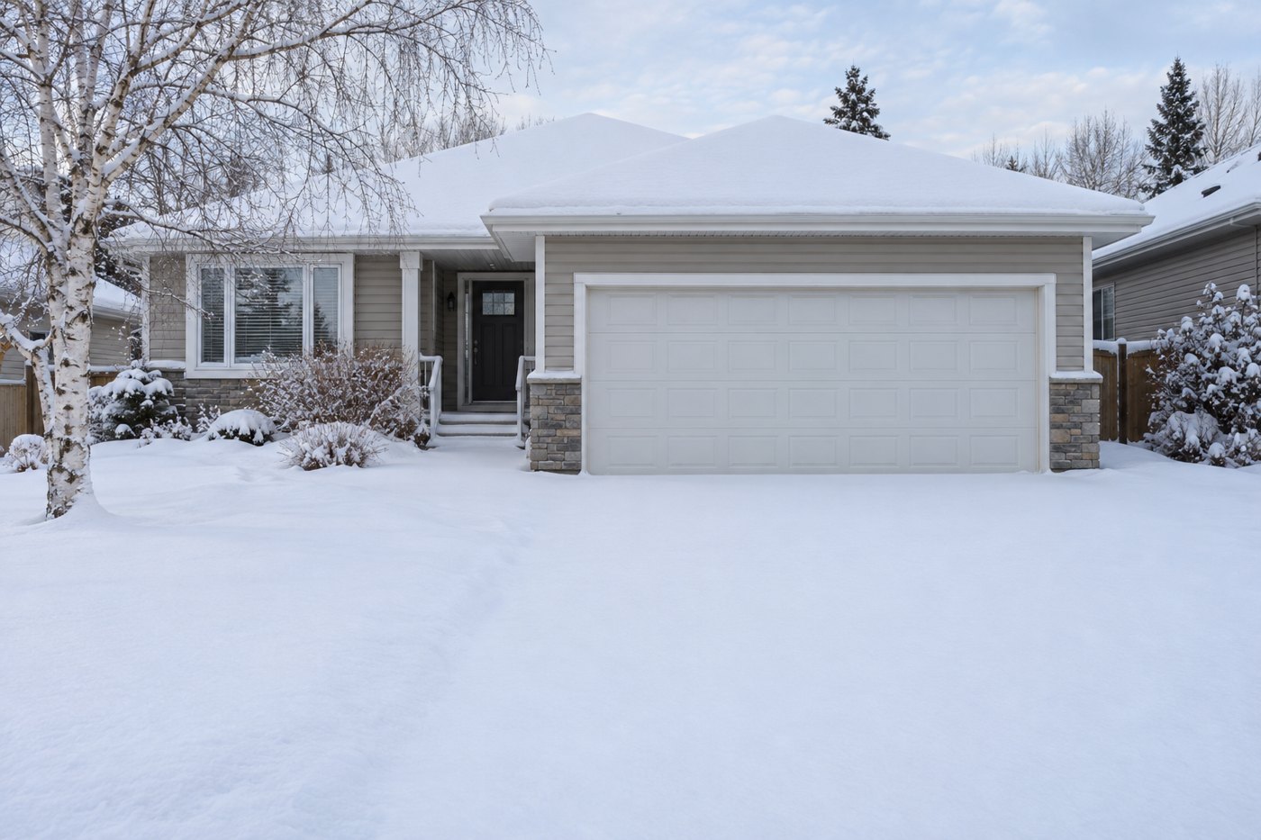 Snow-covered driveway showing a typical clearing area
